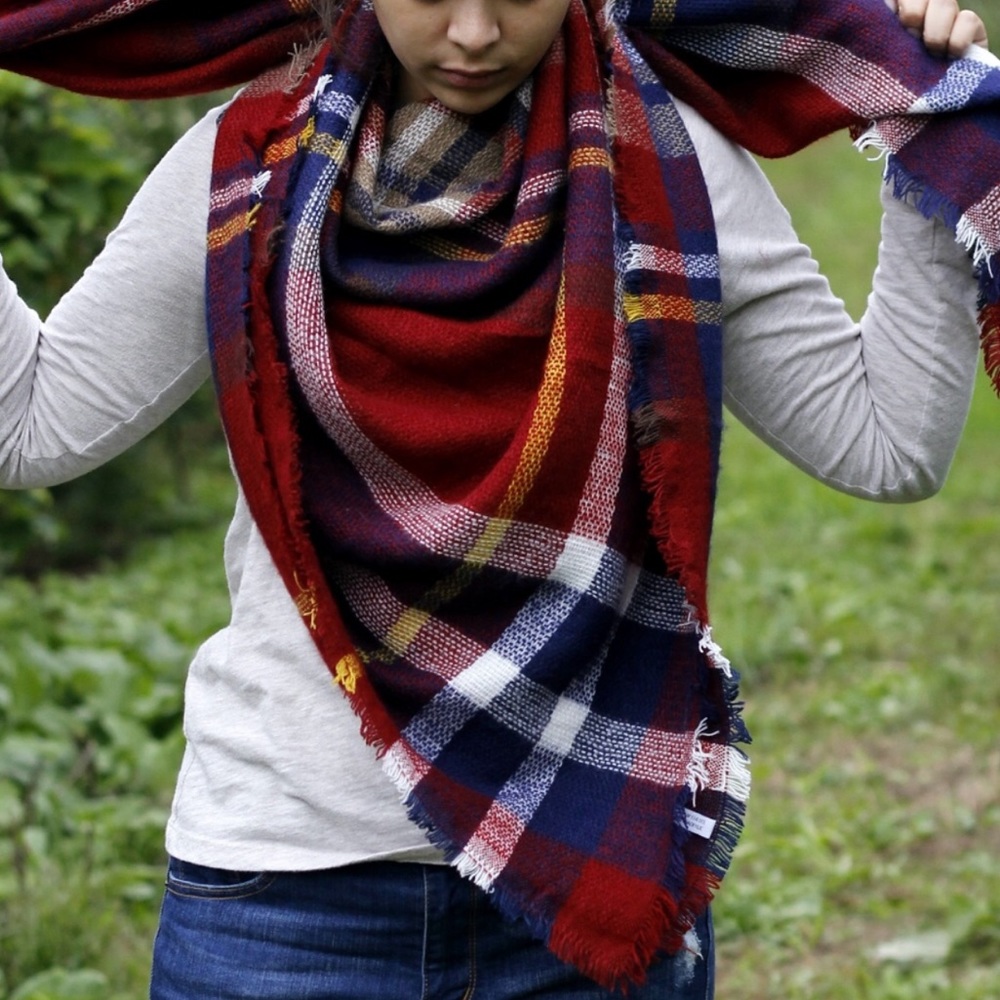 THREE LEFT!! Classic Plaid Blanket Scarf Wrap - Picture 3 of 4